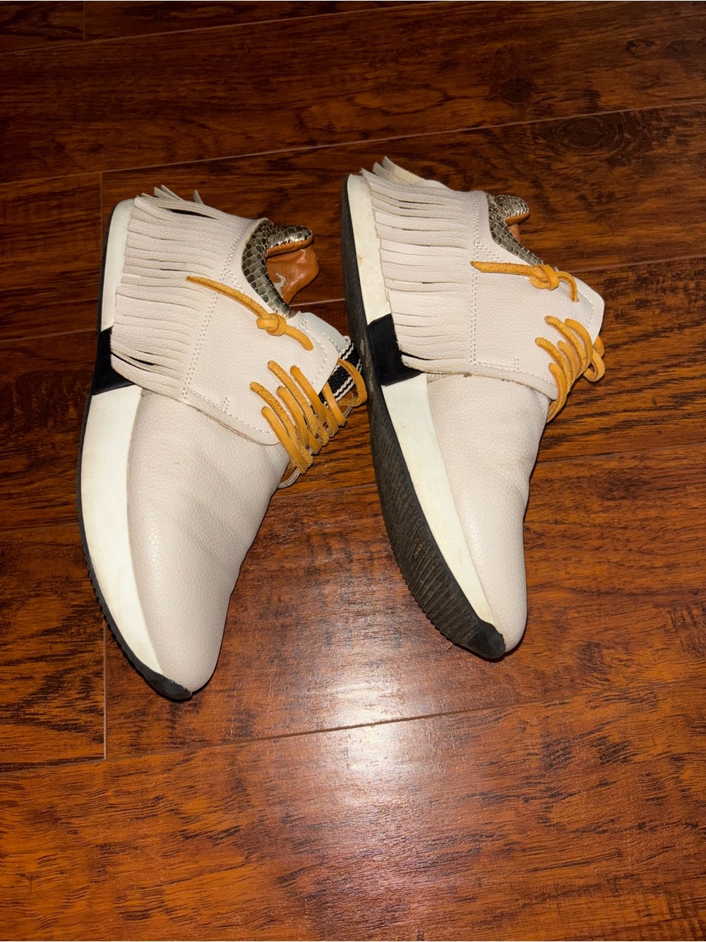ShuShop Pepa Fringe Sneakers Gold Snakeskin Heel Bone Tan Western Shoes - Picture 4 of 14